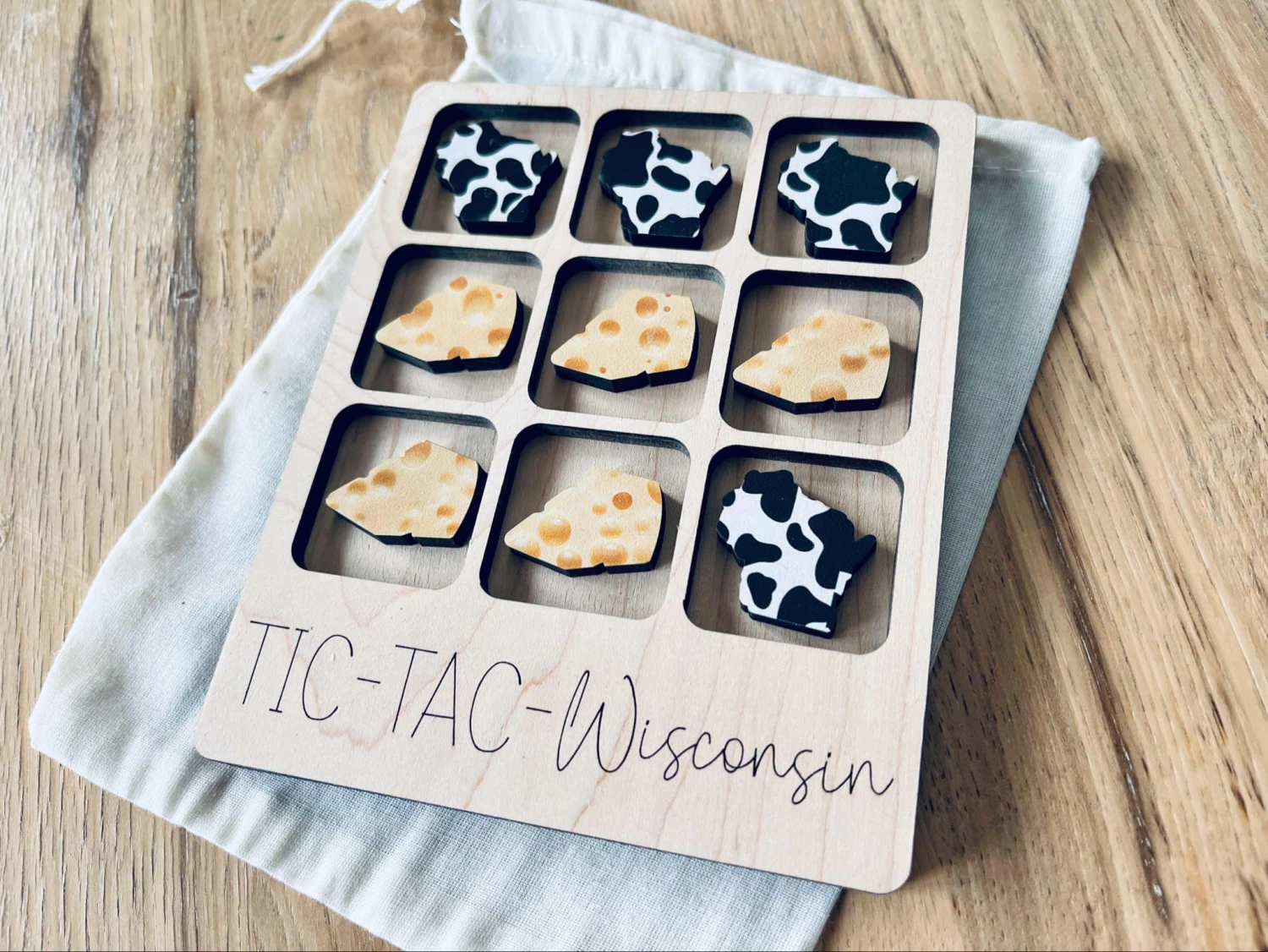 Fun Wisconsin Tic Tac Toe Travel Game – Laser Cut Wood With Cheese & Cow Print Pieces 2 Fun Wisconsin Tic Tac Toe Travel Game – Laser Cut Wood With Cheese & Cow Print Pieces - Image 2