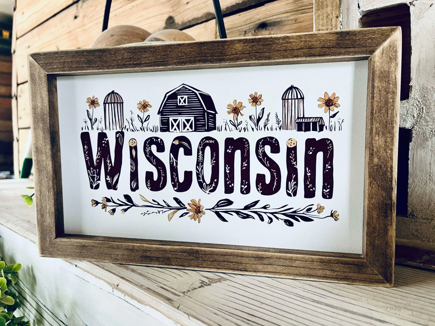 Wisconsin Farmhouse Sign With Flowers | Framed Barn & Silo Wood Wall Art | Country Home Decor | Printed Wisconsin State Sign 2 Wisconsin Farmhouse Sign With Flowers | Framed Barn & Silo Wood Wall Art | Country Home Decor | Printed Wisconsin State Sign - Image 2