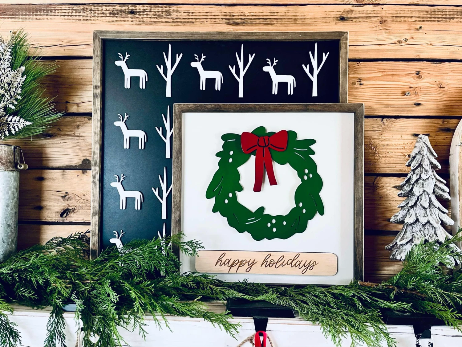 READY TO SHIP - Christmas Wreath Sign | Farmhouse Winter Sign | Happy Holidays Framed Sign 2 READY TO SHIP - Christmas Wreath Sign | Farmhouse Winter Sign | Happy Holidays Framed Sign - Image 2