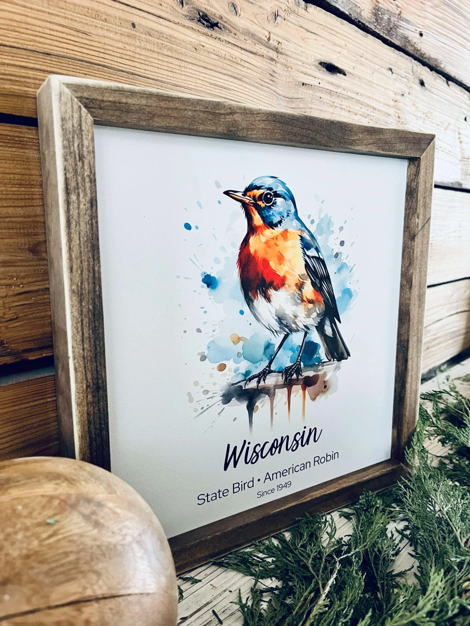 Wisconsin State Bird Sign - Watercolor American Robin Print - Wood Framed Wall Art - Home Decor Gift 3 Wisconsin State Bird Sign - Watercolor American Robin Print - Wood Framed Wall Art - Home Decor Gift - Image 3