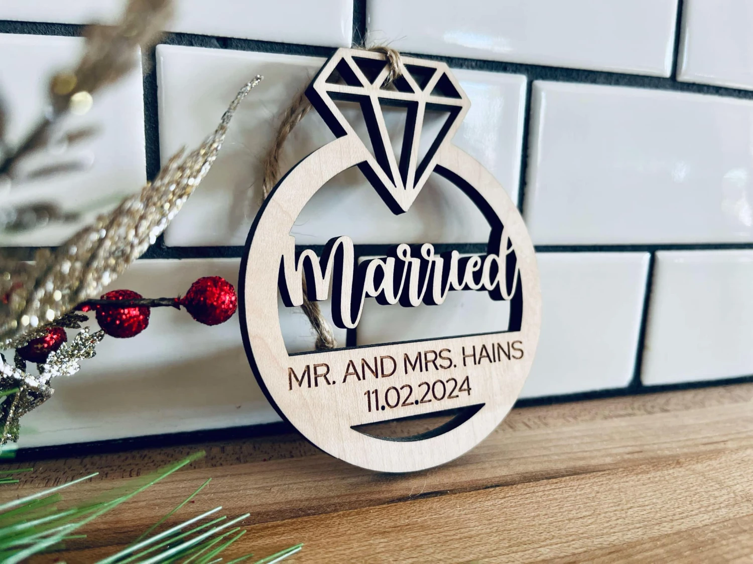 Marriage Christmas Ornament | Engaged Christmas Ornament | Personalized Wedding Ornament 2 Marriage Christmas Ornament | Engaged Christmas Ornament | Personalized Wedding Ornament - Image 2