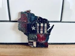 Patriotic Wisconsin Magnet | USA Flag Quilt Design | Americana Kitchen Decor | State Souvenir | Fridge Magnet