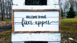 Welcome To Our Fixer Upper | Raised Lettering Farmhouse Sign With Shiplap