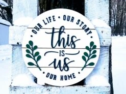 This Is Us Round Shiplap Sign | Our Life Our Story Our Home | Raised Lettering Farmhouse Sign With Shiplap