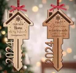 Farmhouse New Home Christmas Ornament | Cut Out Personalized House Key Ornament | First Year In New Home