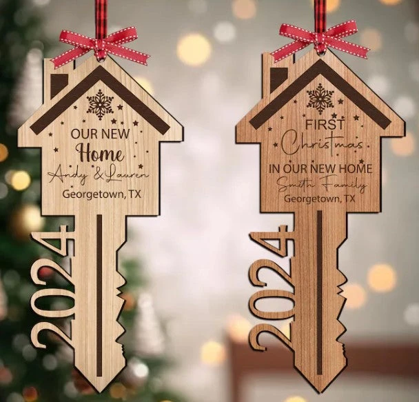 Farmhouse New Home Christmas Ornament | Cut Out Personalized House Key Ornament | First Year In New Home 1 Farmhouse New Home Christmas Ornament | Cut Out Personalized House Key Ornament | First Year In New Home