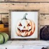 Framed Halloween Jack-o'-Lantern Sign | UV Printed Pumpkin Wall Art | Fall Holiday Decor | Rustic Farmhouse Halloween Sign | 12x12