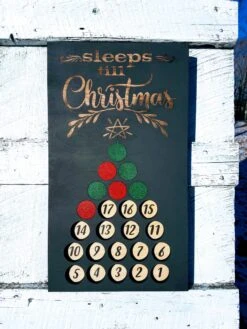 Handmade Wood Advent Calendar Christmas Tree Sign | Sleeps Until Christmas