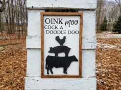 Oink Moo Cock A Doodle Doo 3D Farmhouse Animal Sign | Laser Cut Wood Sign