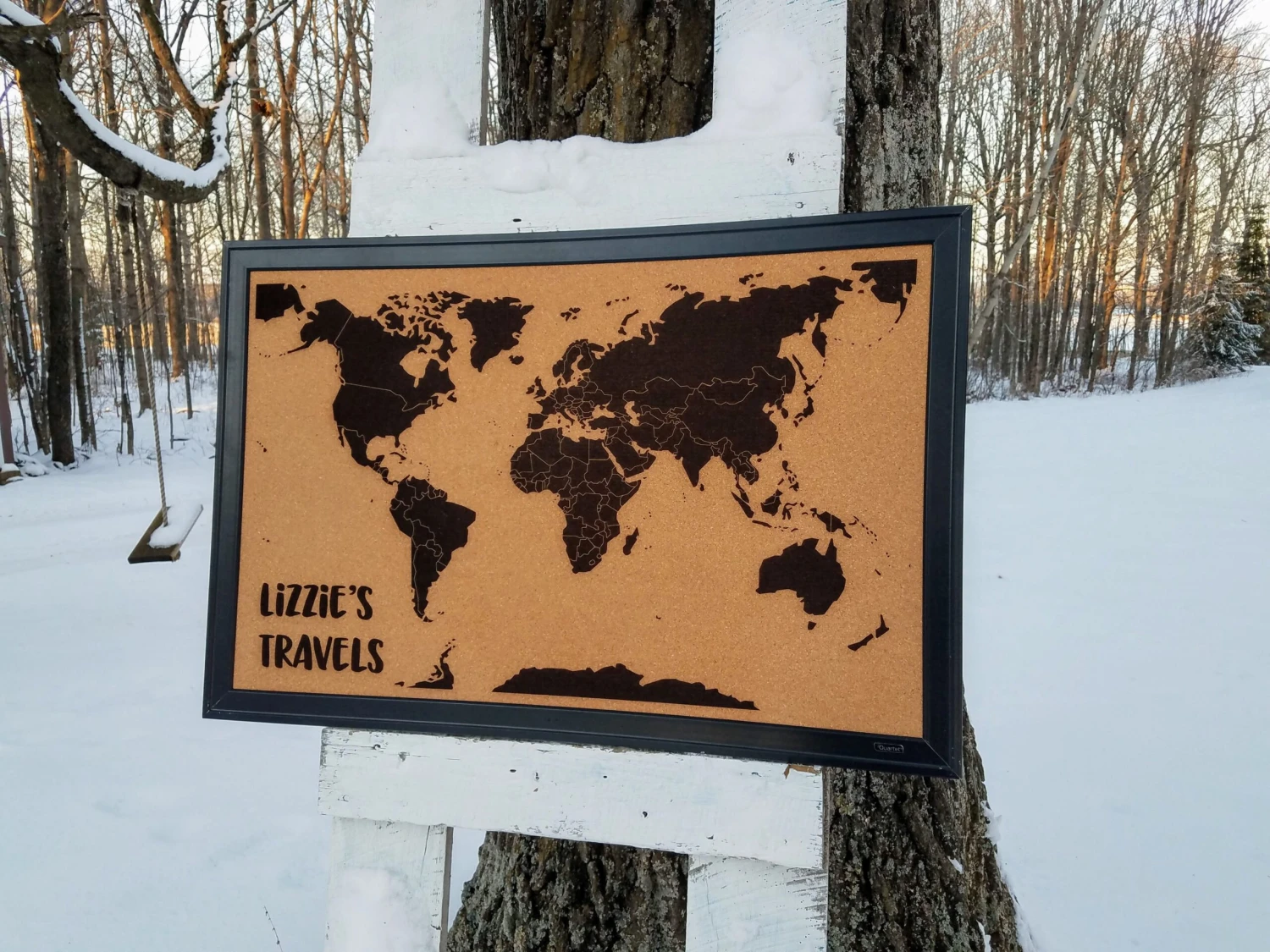 Personalized World Travel Tracker Map On Framed Cork Board 2 Personalized World Travel Tracker Map On Framed Cork Board - Image 2