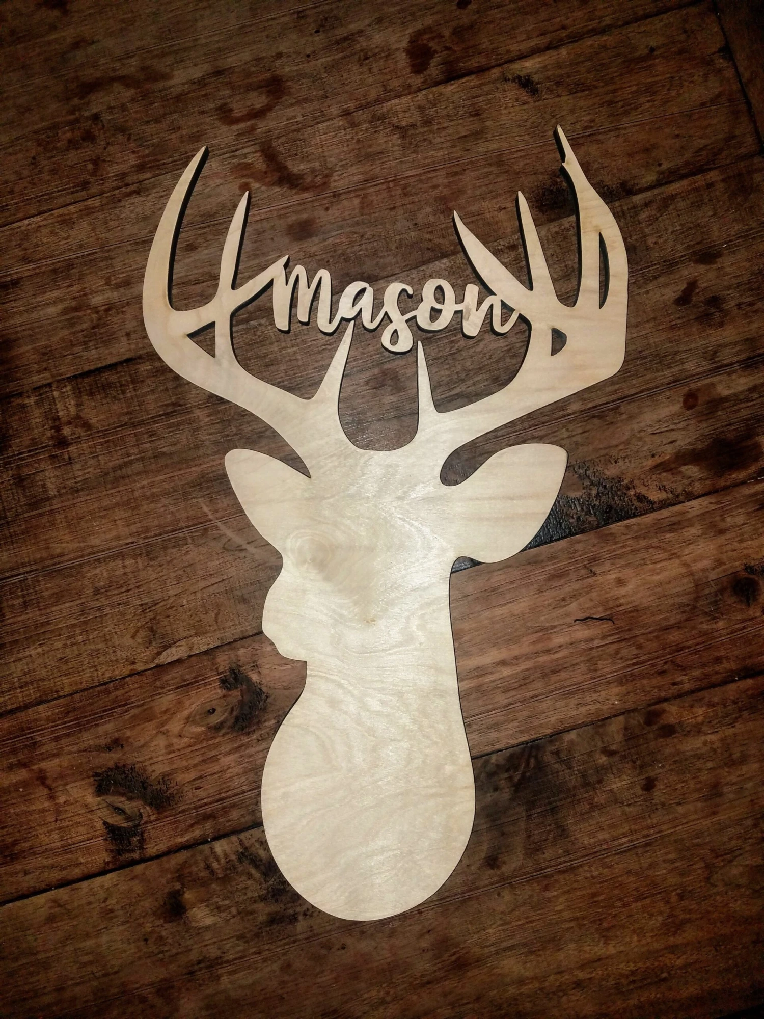 Personalized Deer Head With Antlers | Wood Cutout Sign 1 Personalized Deer Head With Antlers | Wood Cutout Sign