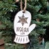 Farmhouse Christmas Ornament | Personalized Kid's Wood Christmas Ornament | Mitten