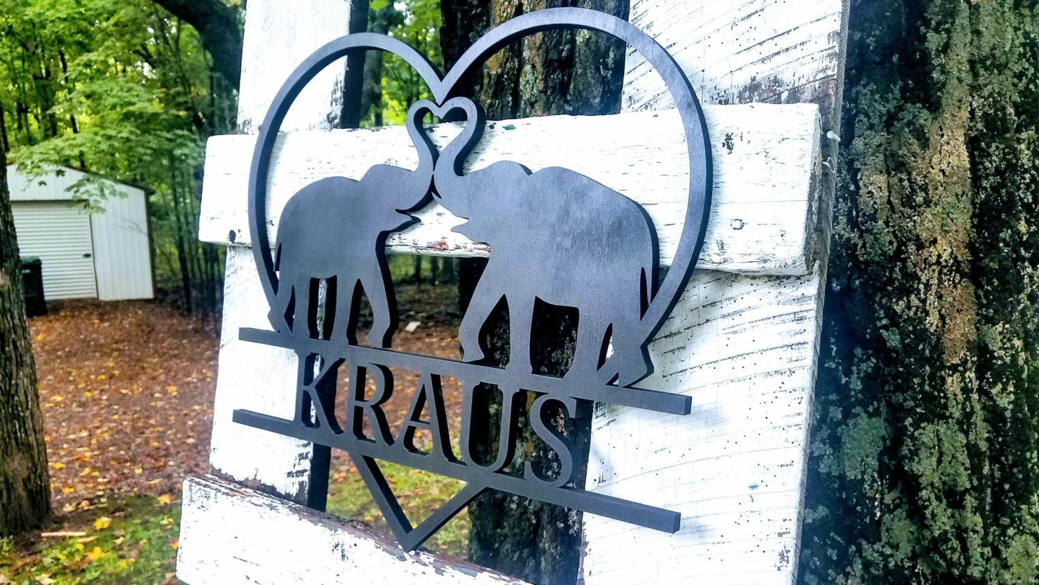 Personalized Elephants With Trunks In A Heart Wood Cutout | Elephant Love Sign 1 Personalized Elephants With Trunks In A Heart Wood Cutout | Elephant Love Sign