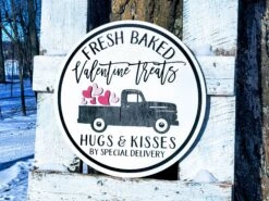 Valentine's Day Fresh Baked Treats Sign | Raised Farmhouse Sign | Valentine's Day Decor | Round Sign -The Farmer’s Wife WI Deals Store 20200106 134318