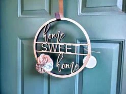 Round Home Sweet Home Sign | Laser Cut Wood Sign | Custom Cut Out | Sign With Wood Flowers | Wreath Addition | Wreath Decor -The Farmer’s Wife WI Deals Store 20200304 112349
