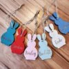 Easter Basket Name Tag | Personalized Wood Easter Bunny | Engraved Name Tag