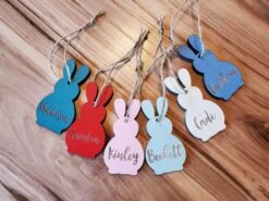 Easter Basket Name Tag | Personalized Wood Easter Bunny | Engraved Name Tag
