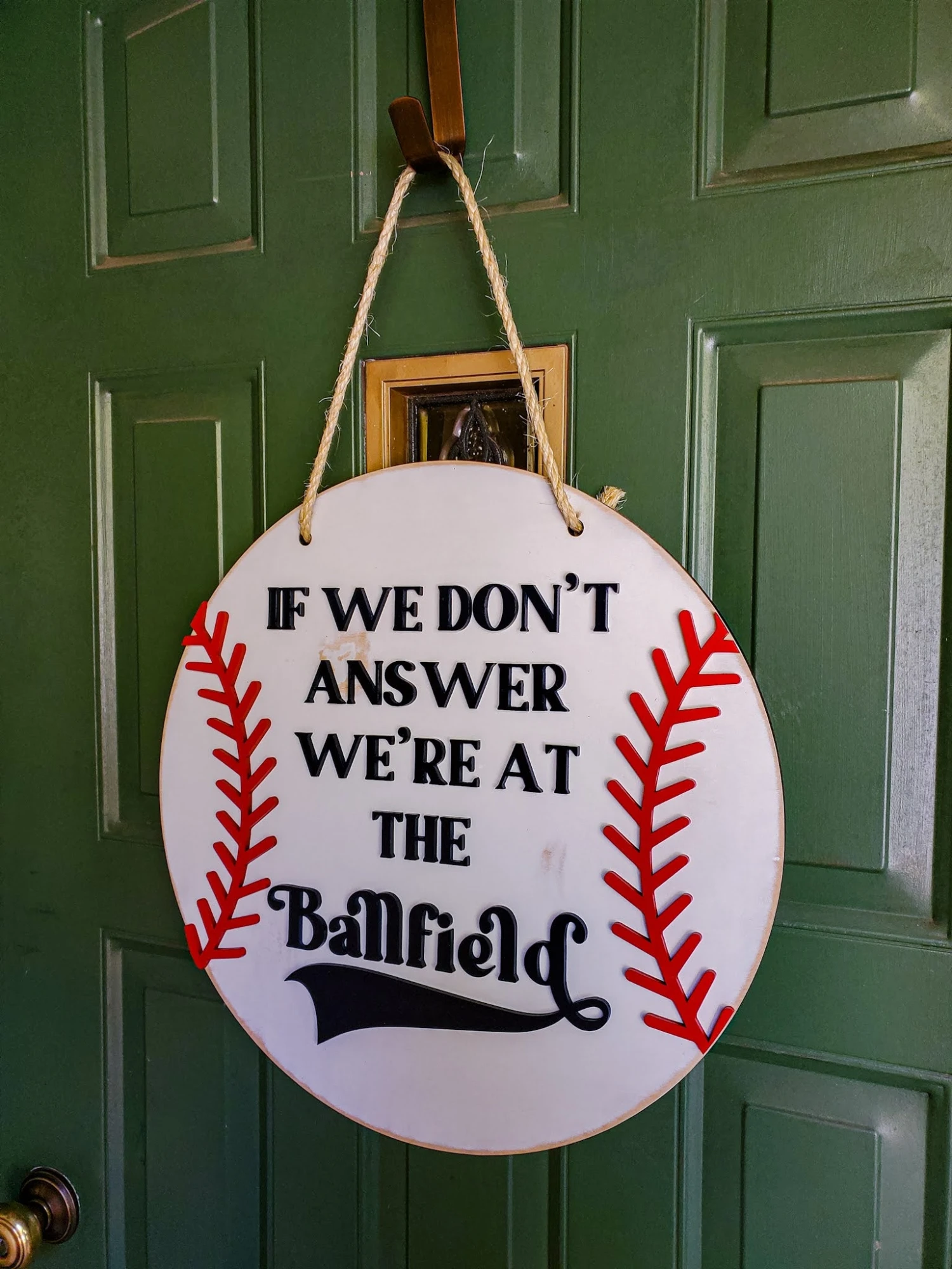 If We Don't Answer We're At The Ballfield Front Door Sign | Round Porch Door Hanger Sign | Baseball Porch Sign 2 If We Don't Answer We're At The Ballfield Front Door Sign | Round Porch Door Hanger Sign | Baseball Porch Sign - Image 2