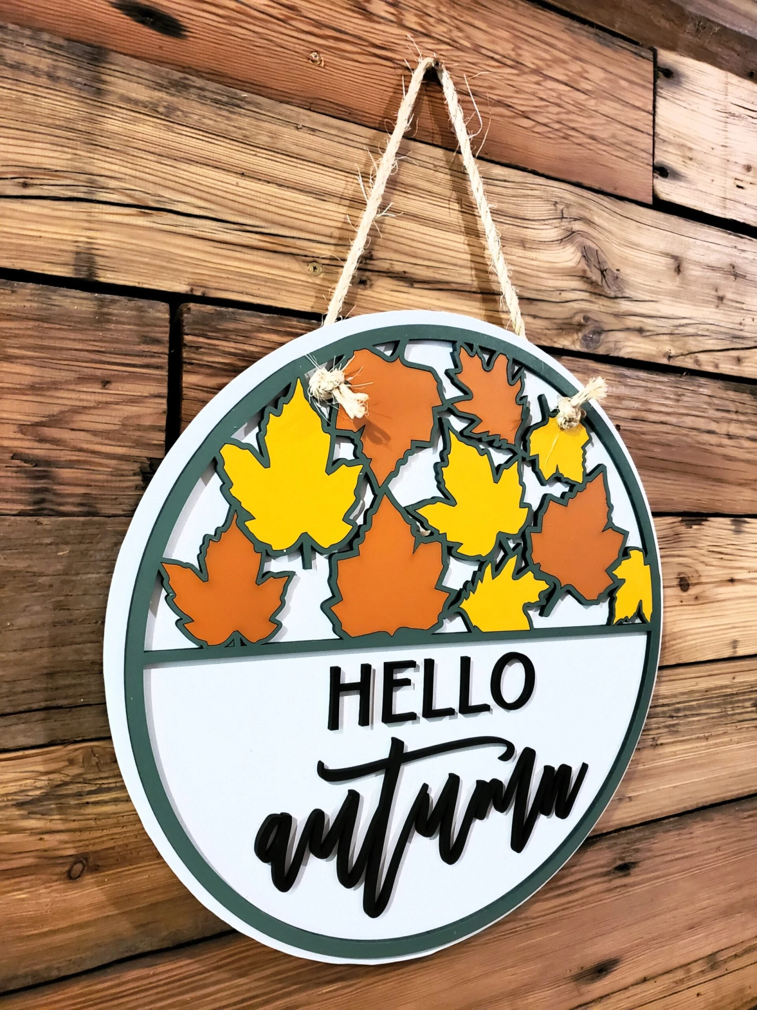 Hello Autumn Round Sign | Fall Front Door Sign | Round Welcome Sign 2 Hello Autumn Round Sign | Fall Front Door Sign | Round Welcome Sign - Image 2