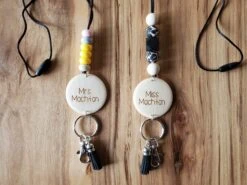Silicone Bead Lanyard With Engraved Pendant | Lanyard Key Ring With Suede Tassel | Custom Silicone Lanyard Keyring