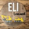 Nursery Name Sign For Boy | Round Wood Nursery Sign | Construction | Dump Truck