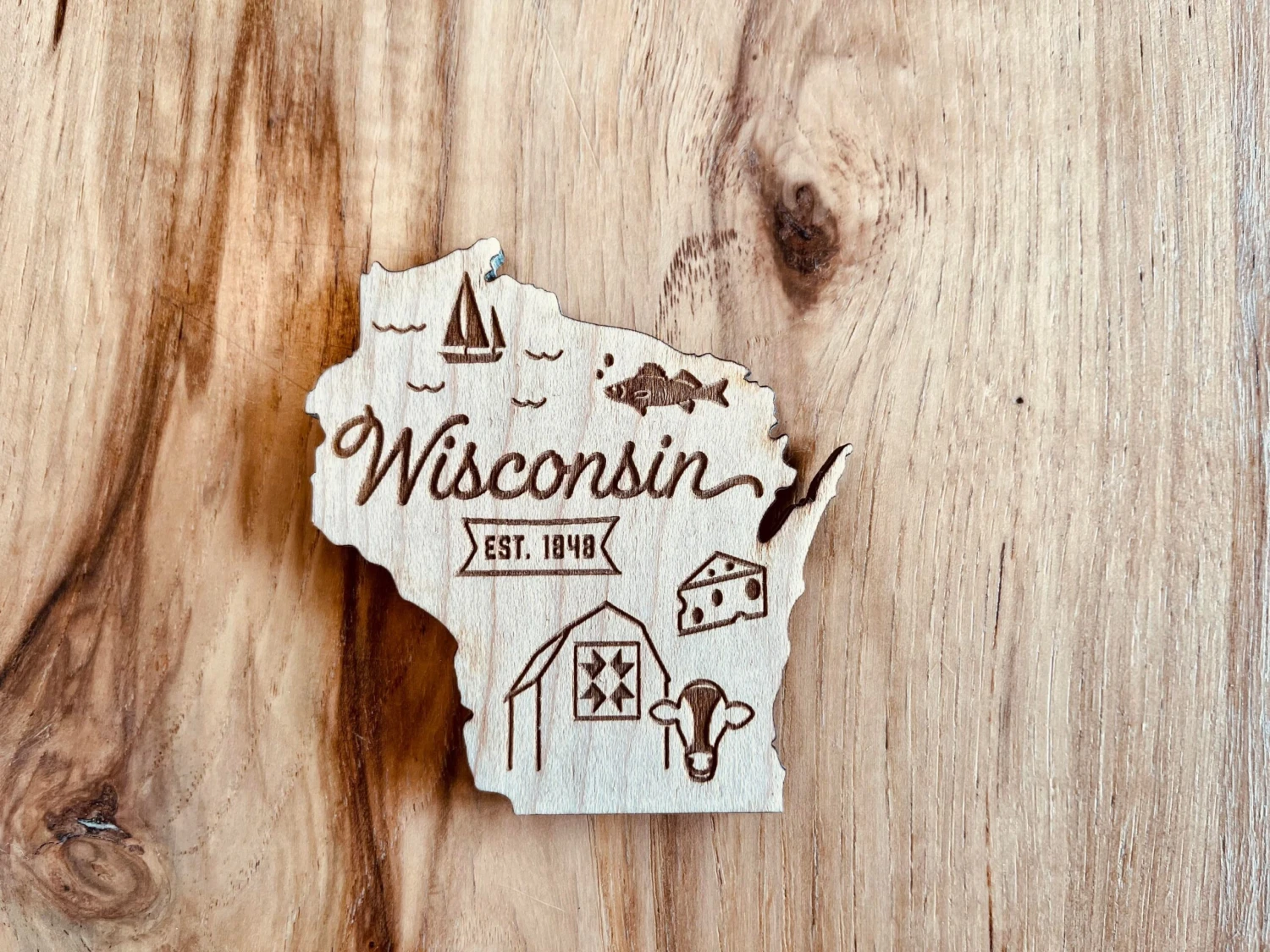 Wisconsin State Symbols Wood Magnet 3 Wisconsin State Symbols Wood Magnet - Image 3