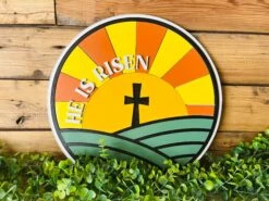 He Is Risen Easter Sign | Spring Round Door Hanger Sign