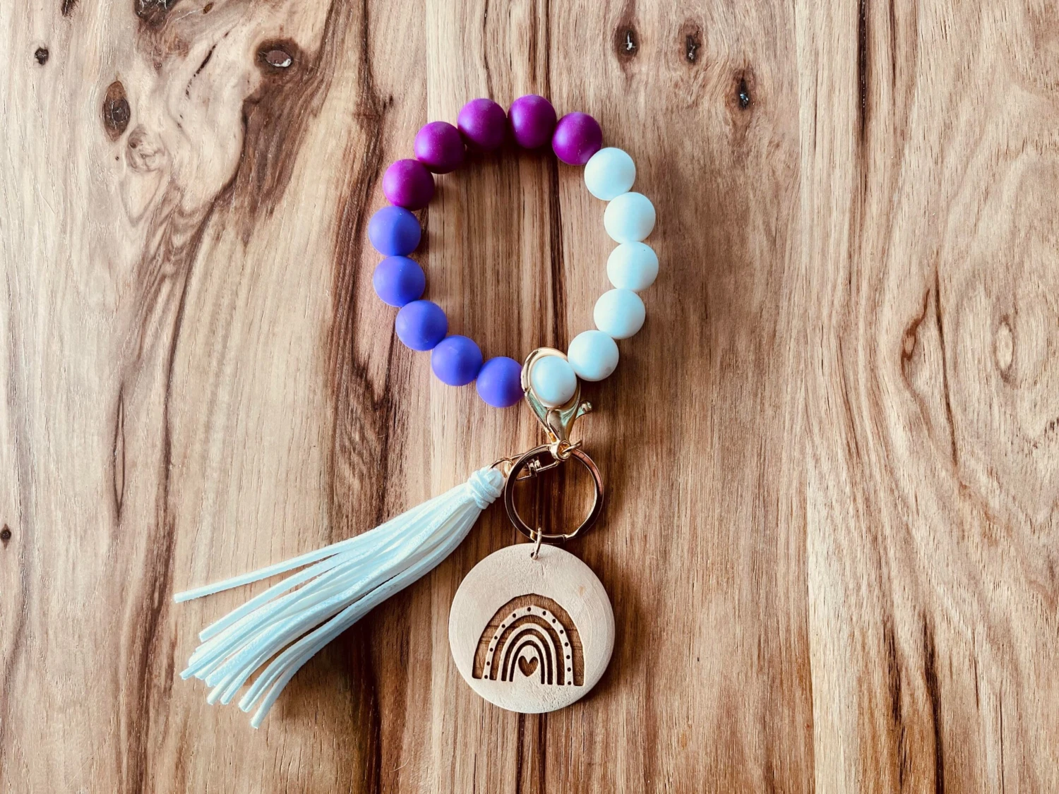 Silicone Bead Wristlet With Flower Initial | Bangle Key Ring With Suede Tassel | Bracelet Keychain | Custom Silicone Bangle Keyring 3 Silicone Bead Wristlet With Flower Initial | Bangle Key Ring With Suede Tassel | Bracelet Keychain | Custom Silicone Bangle Keyring - Image 3