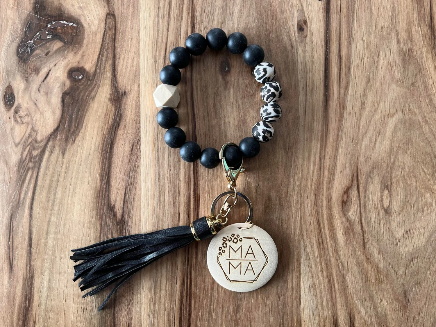 Silicone Bead Wristlet With Flower Initial | Bangle Key Ring With Suede Tassel | Bracelet Keychain | Custom Silicone Bangle Keyring 2 Silicone Bead Wristlet With Flower Initial | Bangle Key Ring With Suede Tassel | Bracelet Keychain | Custom Silicone Bangle Keyring - Image 2