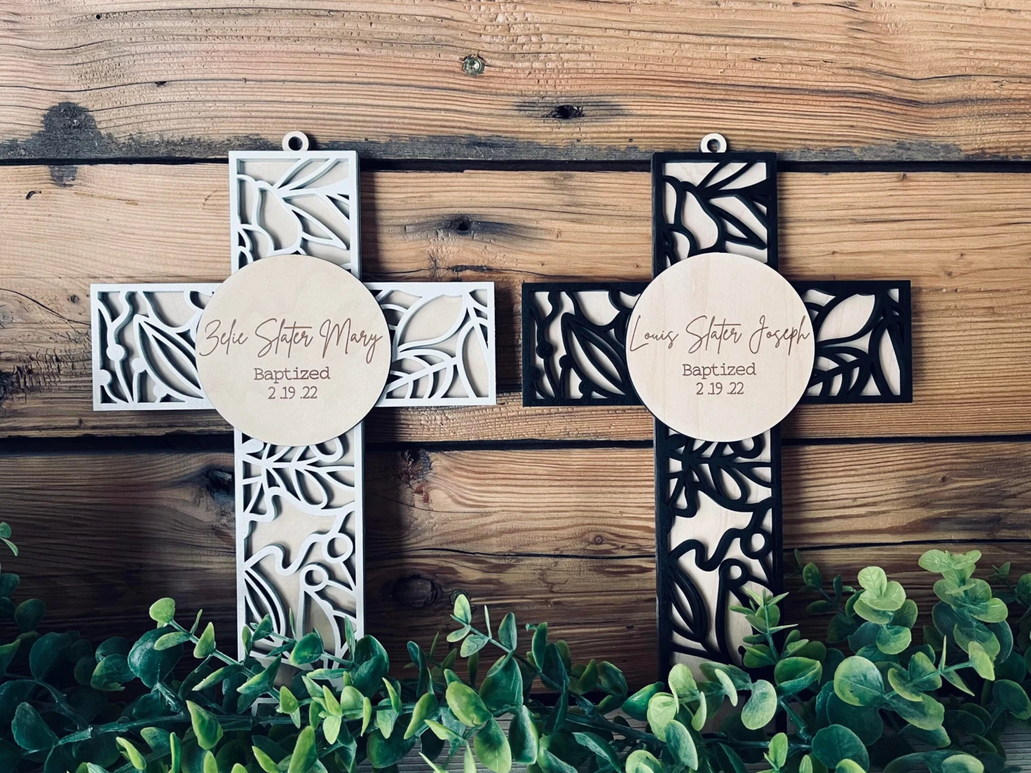Personalized Baptismal Gift | Personalized Wood Cross | Floral Background 2 Personalized Baptismal Gift | Personalized Wood Cross | Floral Background - Image 2