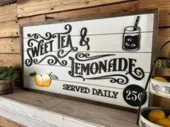 Sweet Tea & Lemonade Sign - Vintage Style Wood Wall Decor - Served Daily - 25¢ - Farmhouse Chic Beverage Bar Sign 6 Sweet Tea & Lemonade Sign - Vintage Style Wood Wall Decor - Served Daily - 25¢ - Farmhouse Chic Beverage Bar Sign -The Farmer’s Wife WI Deals Store 273969289 1000941764152270 2591127618329557555 n
