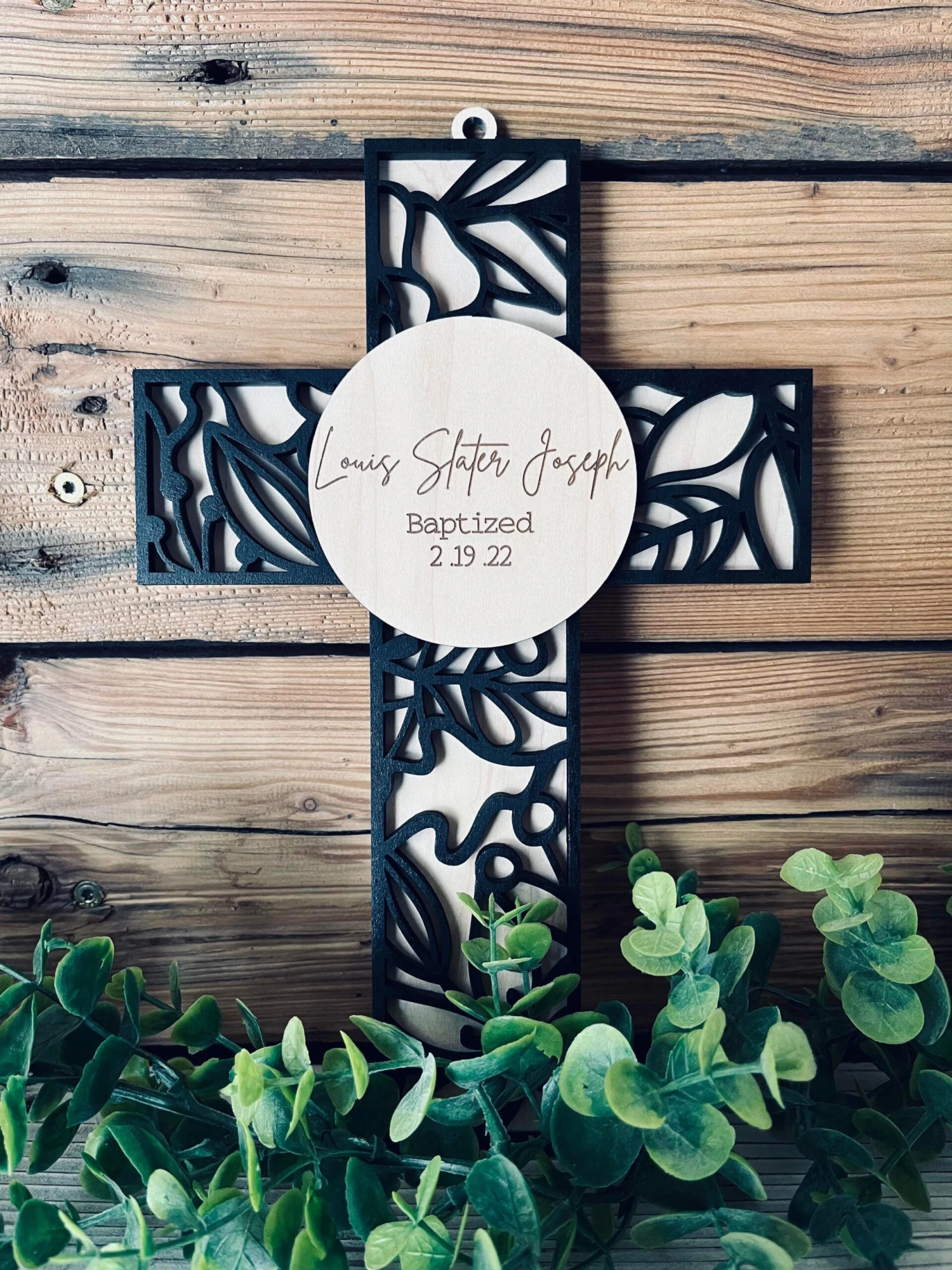 Personalized Baptismal Gift | Personalized Wood Cross | Floral Background 1 Personalized Baptismal Gift | Personalized Wood Cross | Floral Background