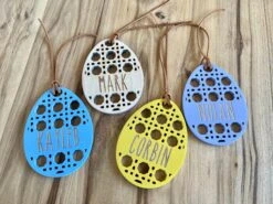 Easter Basket Name Tag | Personalized Wood Easter Rattan Design | Engraved Name Tag