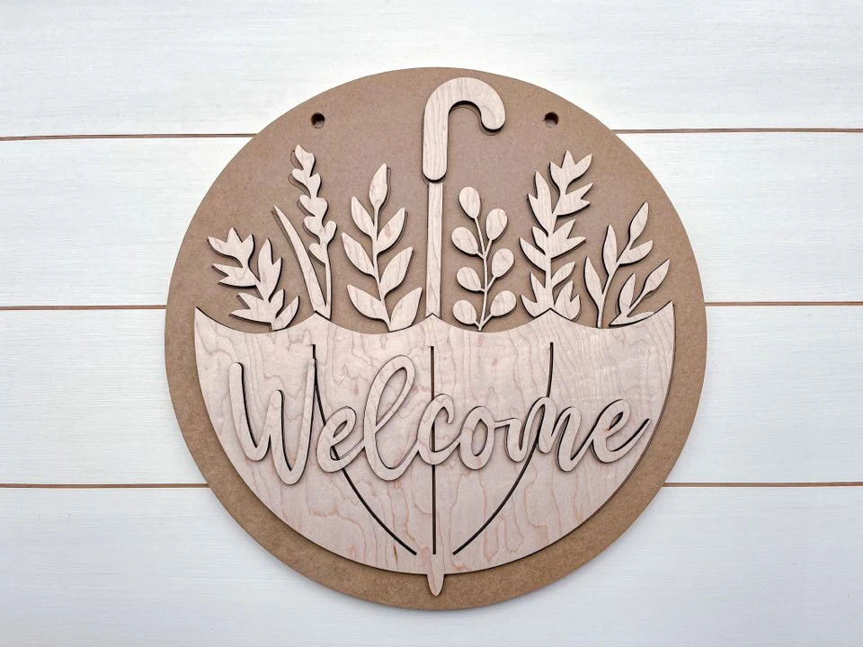 Welcome With Umbrella DIY Sign Kit | DIY Paint Party Set | Summer Round Door Hanger Sign 2 Welcome With Umbrella DIY Sign Kit | DIY Paint Party Set | Summer Round Door Hanger Sign - Image 2