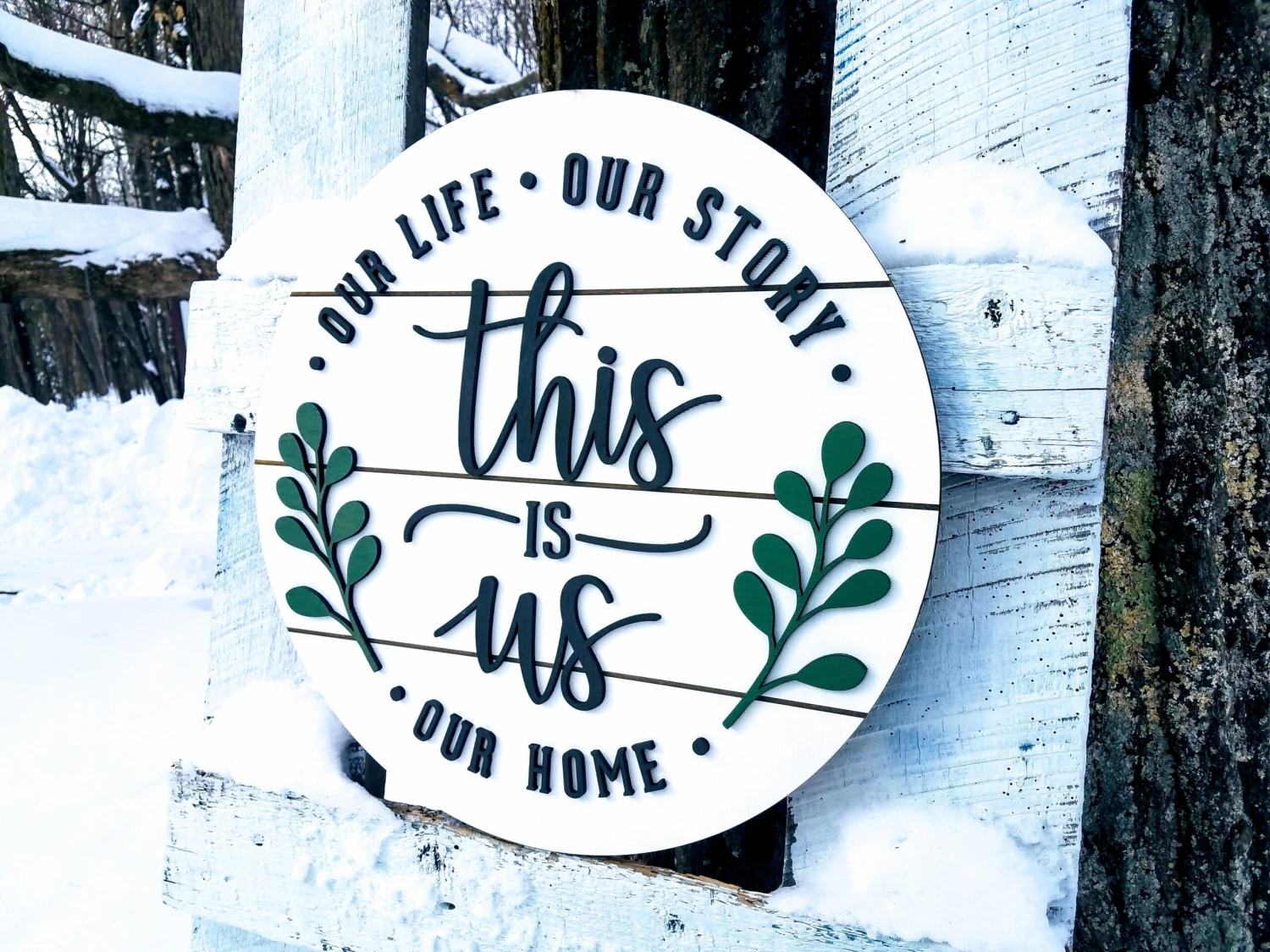 This Is Us Round Shiplap Sign | Our Life Our Story Our Home | Raised Lettering Farmhouse Sign With Shiplap 3 This Is Us Round Shiplap Sign | Our Life Our Story Our Home | Raised Lettering Farmhouse Sign With Shiplap - Image 3