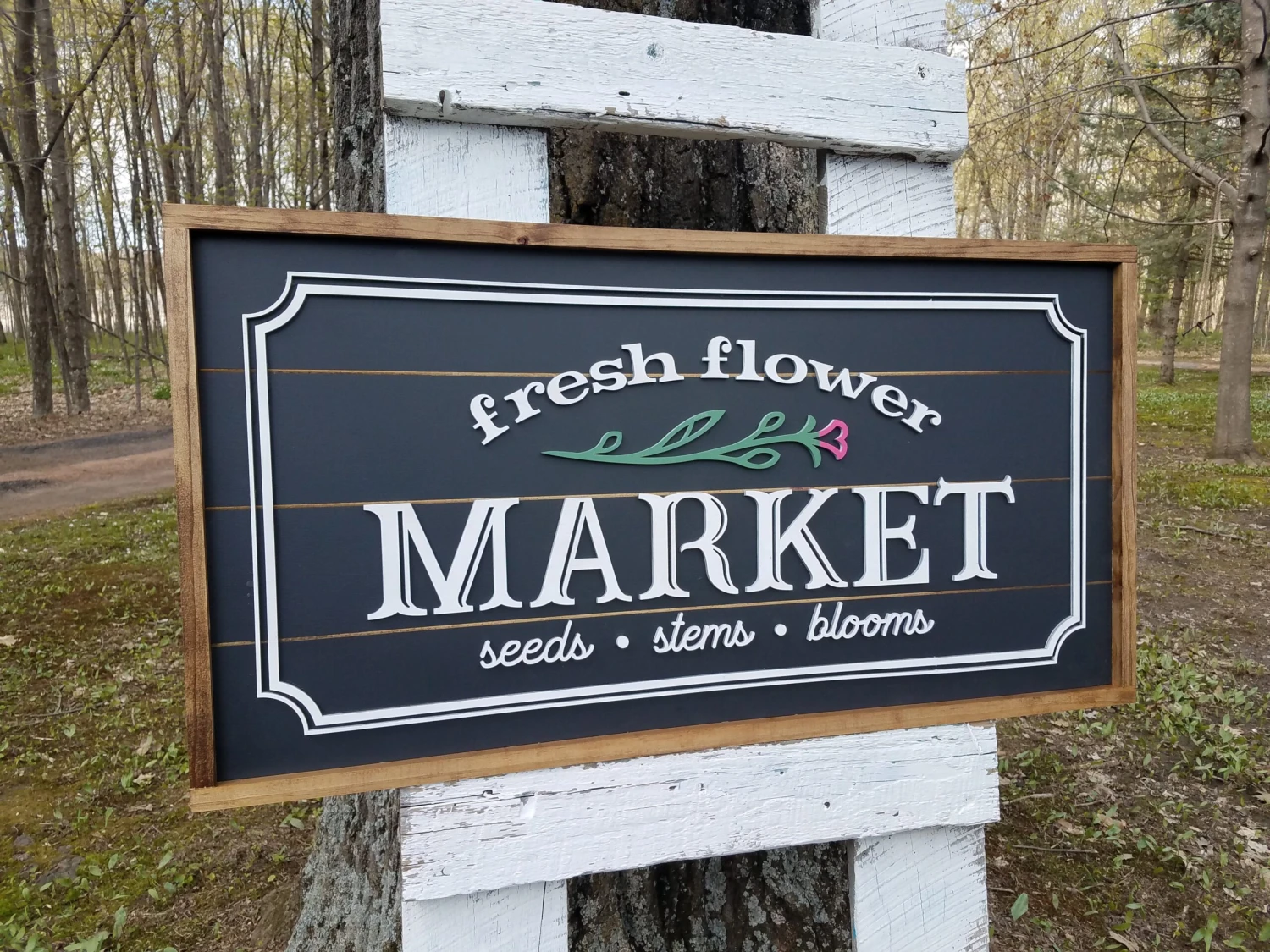Flower Market Farmhouse Sign | Raised Lettering Farmhouse Sign With Shiplap 4 Flower Market Farmhouse Sign | Raised Lettering Farmhouse Sign With Shiplap - Image 4