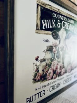Vintage Country Dairy Cow Farmhouse Sign | Milk And Cream Co Kitchen Wall Art | Rustic Barn Decor With Flowers And Cow | Butter Cream Cheese Milk -The Farmer’s Wife WI Deals Store 2d422462 d74e 4b51 8e02 99da222c0eed