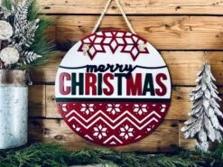 READY TO SHIP - Merry Christmas Round Sign | Porch Door Hanger | Front Door Decor