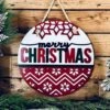Merry Christmas Round Sign | Porch Door Hanger | Front Door Decor