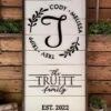 Personalized Raised Lettering Last Name Sign On Shiplap | Names In Wreath