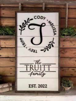 Personalized Raised Lettering Last Name Sign On Shiplap | Names In Wreath
