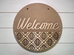 Welcome Aztec Design DIY Sign Kit | DIY Paint Party Set | Aztec Design Round Door Hanger Sign