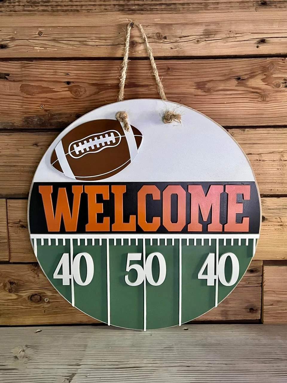 Welcome Football Round Sign | Farmhouse Front Door Sign | Round Welcome Sign 2 Welcome Football Round Sign | Farmhouse Front Door Sign | Round Welcome Sign - Image 2