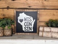 Wisconsin Art | Wisconsin With Heart Sign | Wisconsin Home Decor | Wisconsin Gifts