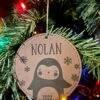 Child Personalized Yearly Ornament | Leather Ornament | Penguin