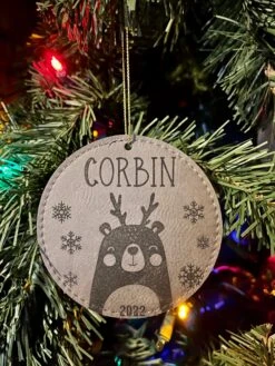 Child Personalized Yearly Ornament | Leather Ornament | Bear