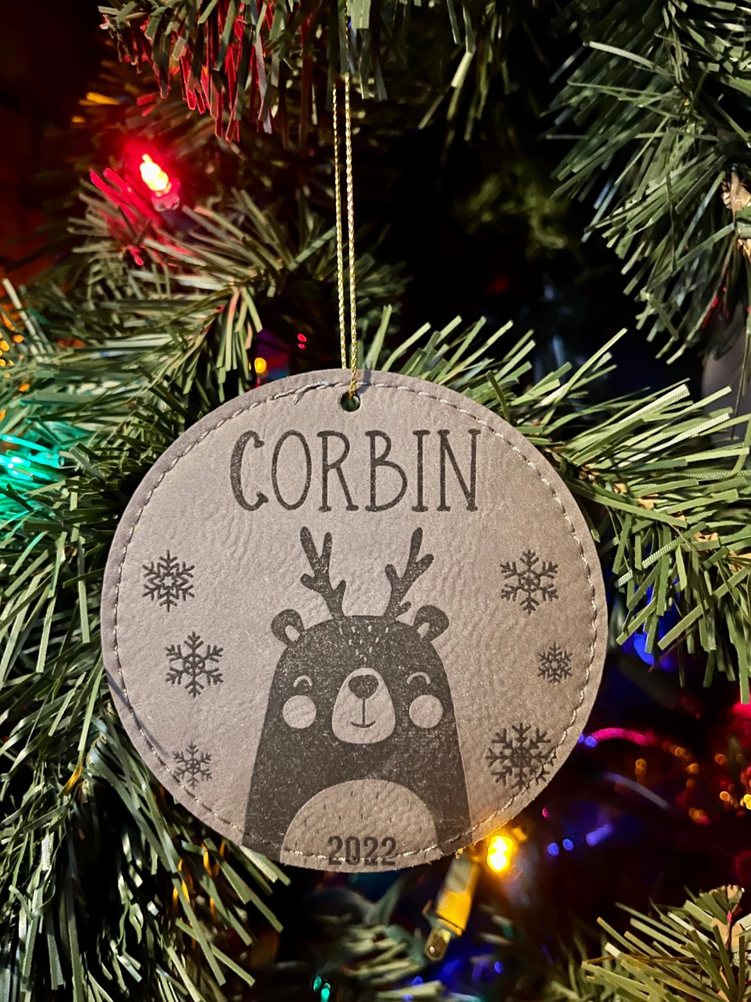 Child Personalized Yearly Ornament | Leather Ornament | Bear 1 Child Personalized Yearly Ornament | Leather Ornament | Bear