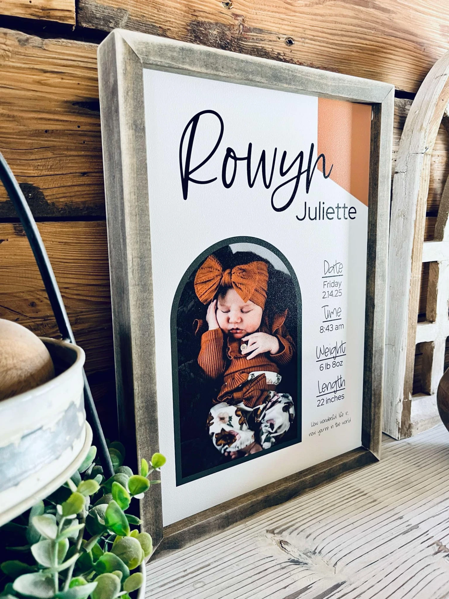 Personalized Birth Stats Framed Wood Print – Custom Newborn Photo Keepsake 2 Personalized Birth Stats Framed Wood Print – Custom Newborn Photo Keepsake - Image 2