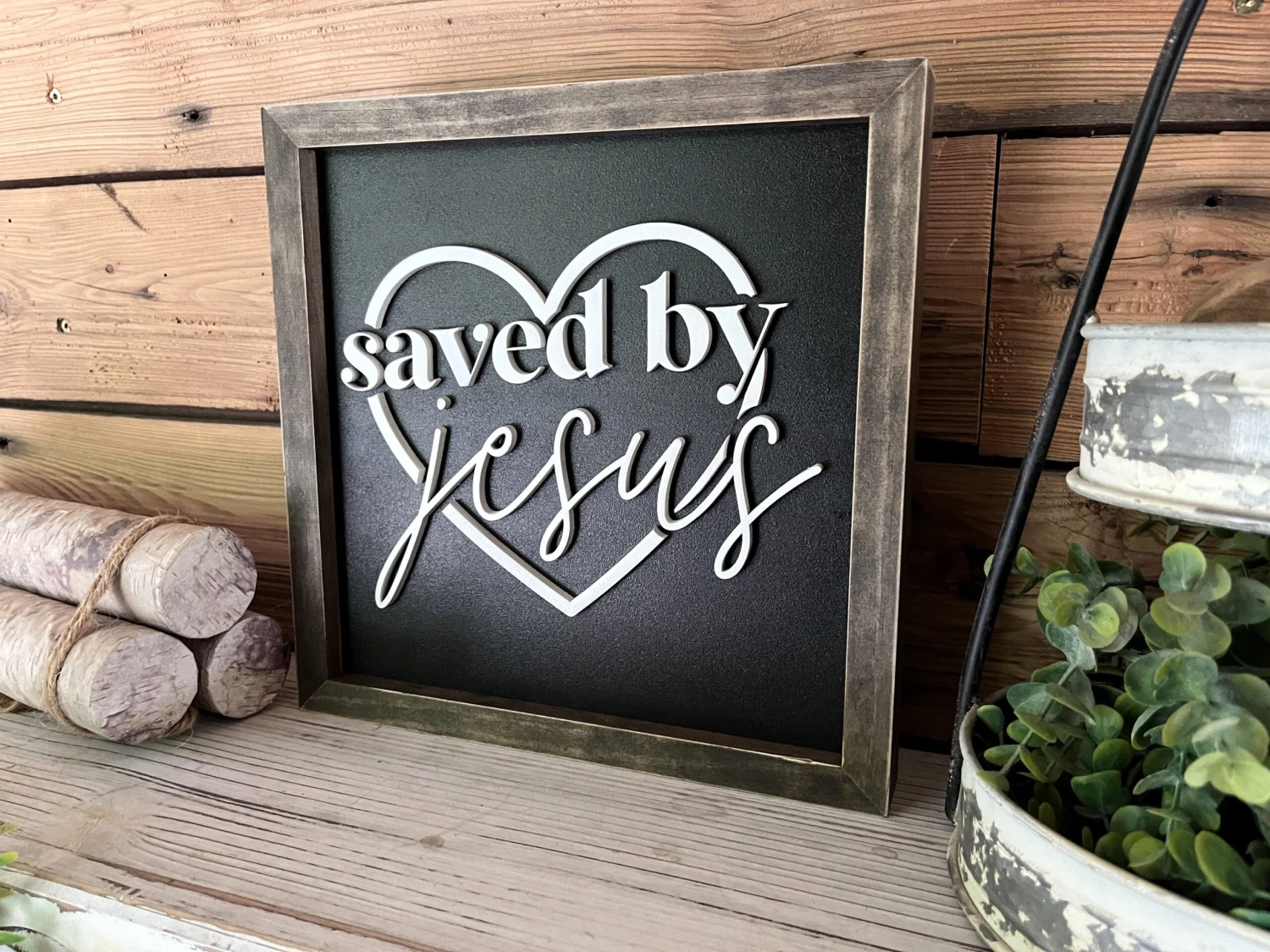 Saved By Jesus Christian Square Sign | Farmhouse Home Decor | Christian Wall Art 2 Saved By Jesus Christian Square Sign | Farmhouse Home Decor | Christian Wall Art - Image 2