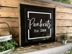 Square Personalized Family Name Sign | Wood And Acrylic Overlay Sign | Mosaic Art | Standoff Sign